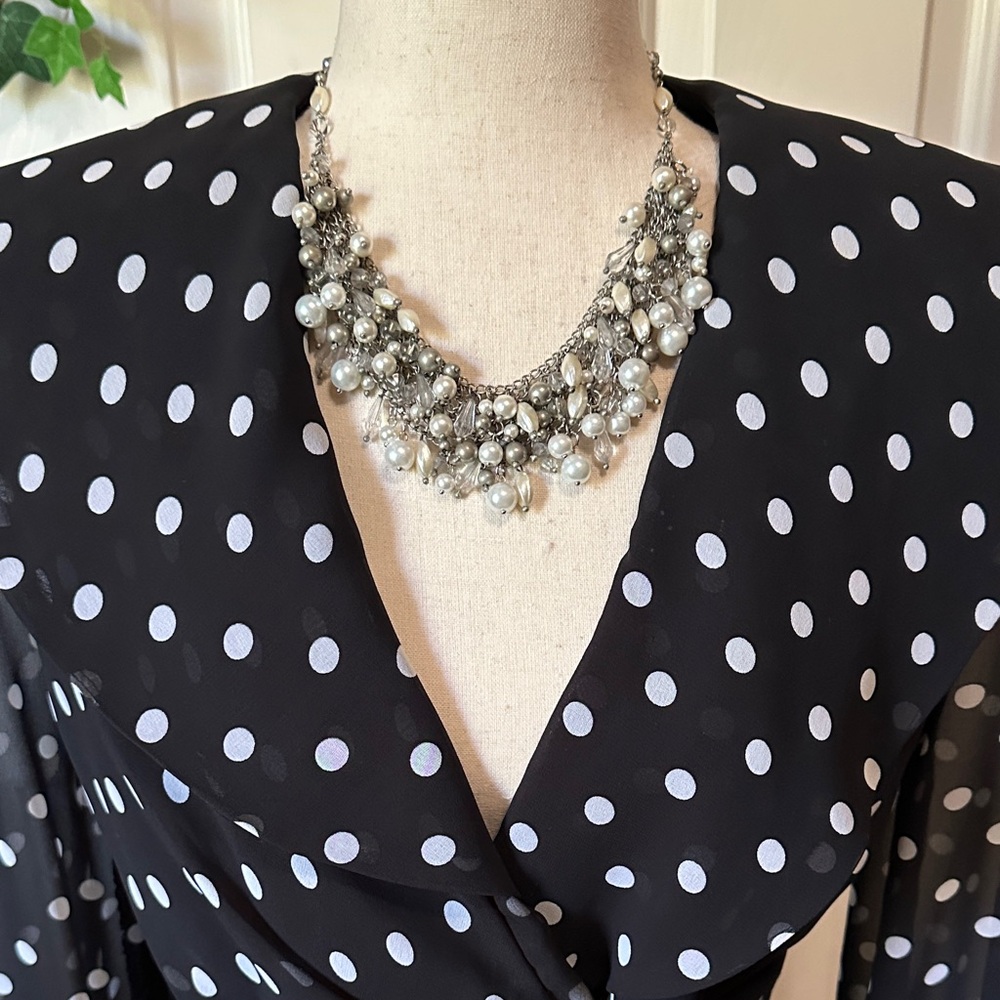 Pier One imports | Elegant Silver and Pearl Cluster Statement Necklace